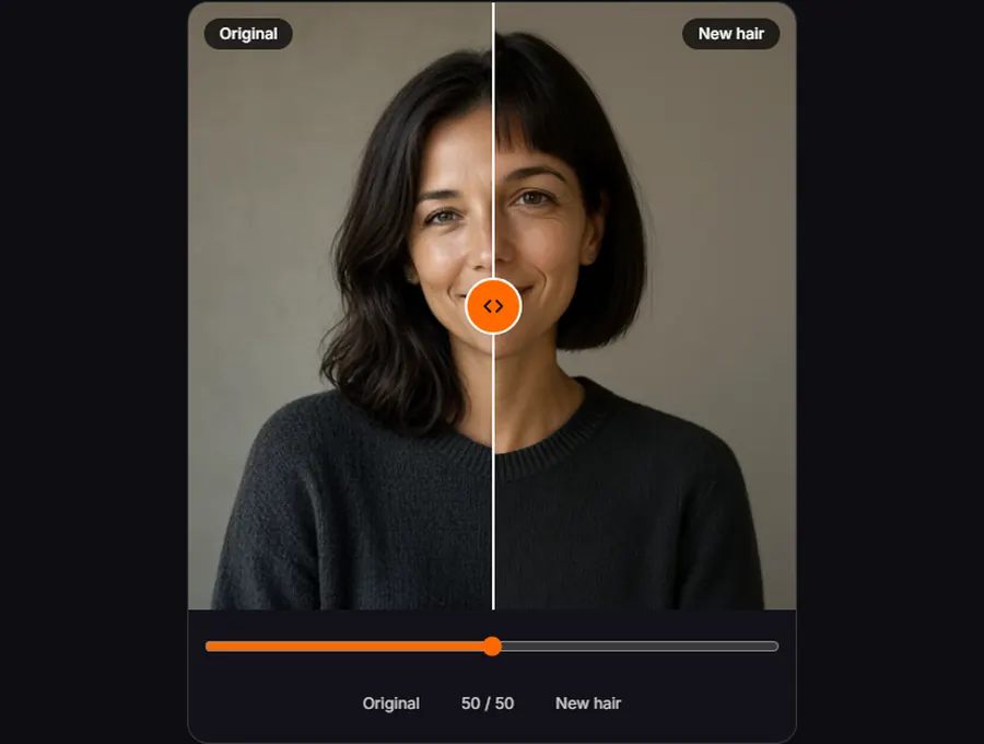 The preview panel comparing the original portrait with the new hairstyle